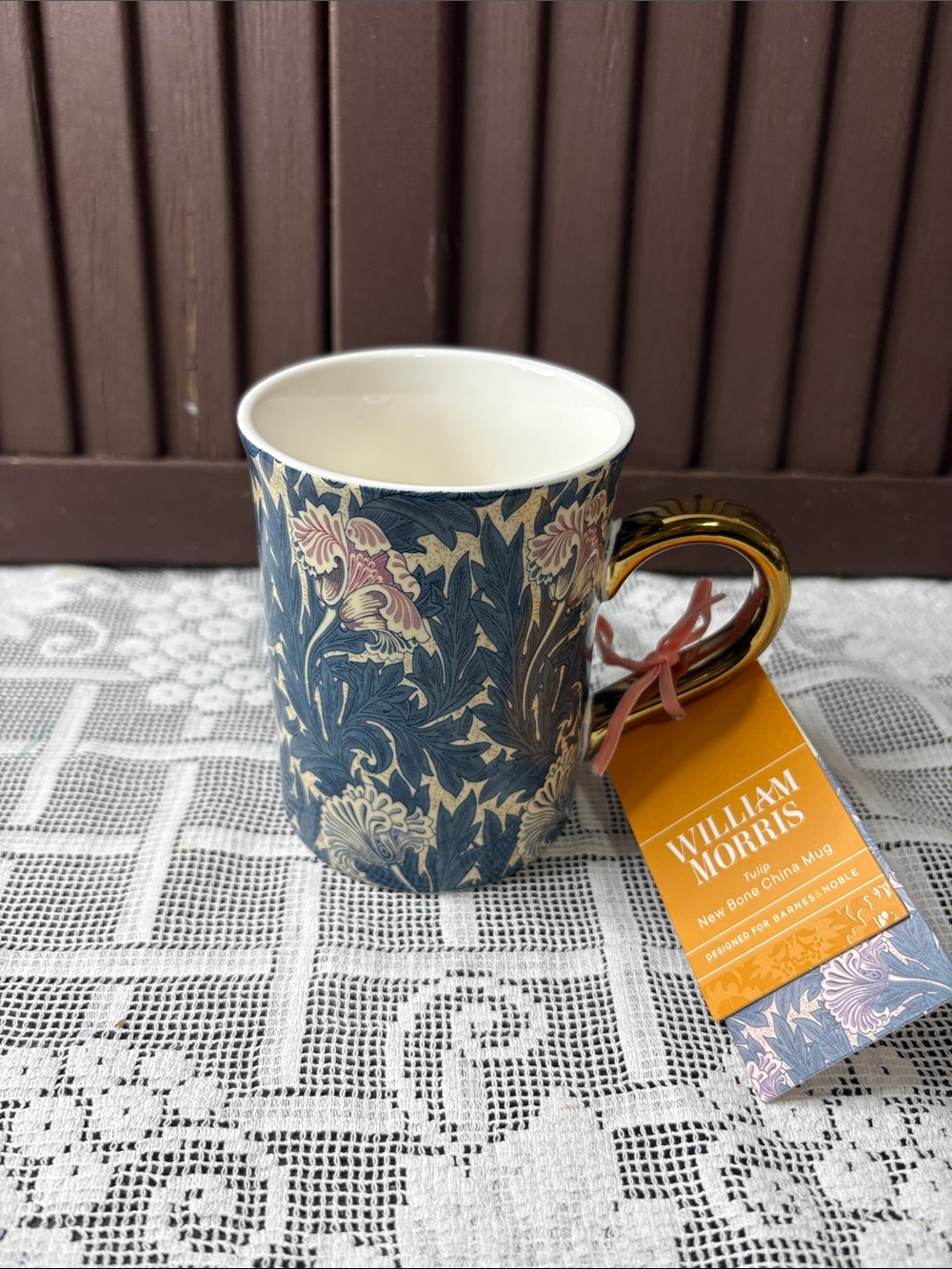 William Morris Blue Floral Mug with Gold Handle NWT